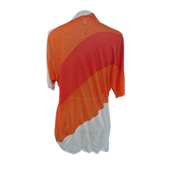 Chico's 2 Viscose Blend Light Long Open Cardigan Orange/White L/XL Color Block - Picture 3 of 6